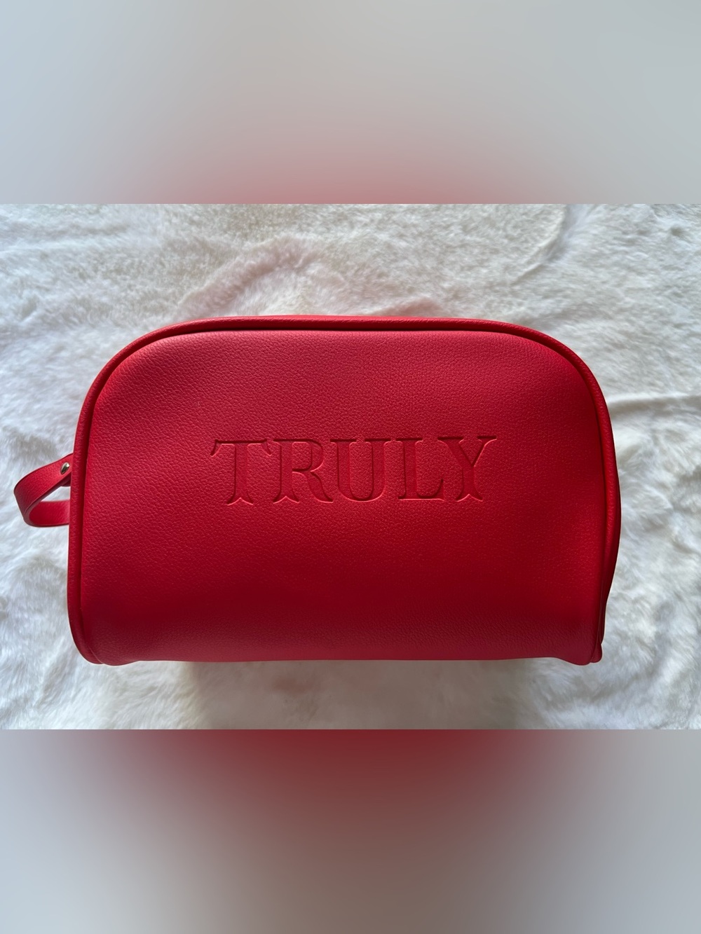 Truly Beauty Red Cosmetic Bag Travel Makeup Case Double Zip Faux Leather 11”